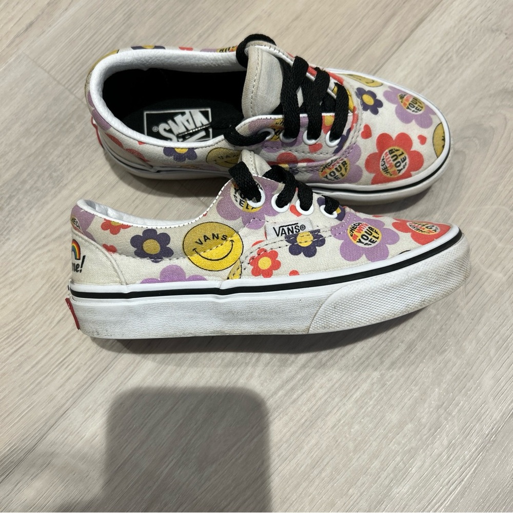 Kids size 12.0 Vans sneakers You’re Awesome Smiley Face Lace Up Flowers